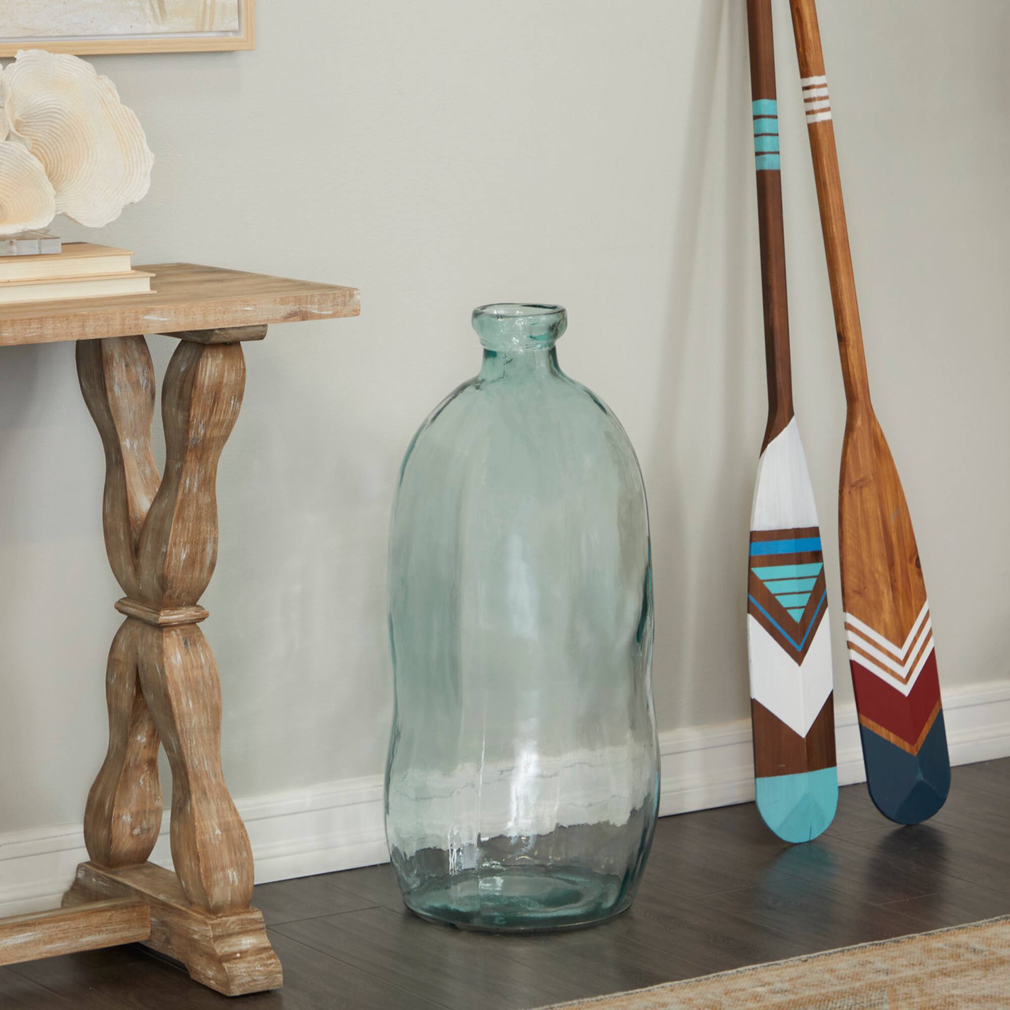 Blue Recycled Glass Handmade Spanish Vase 13" x 13" x 29"